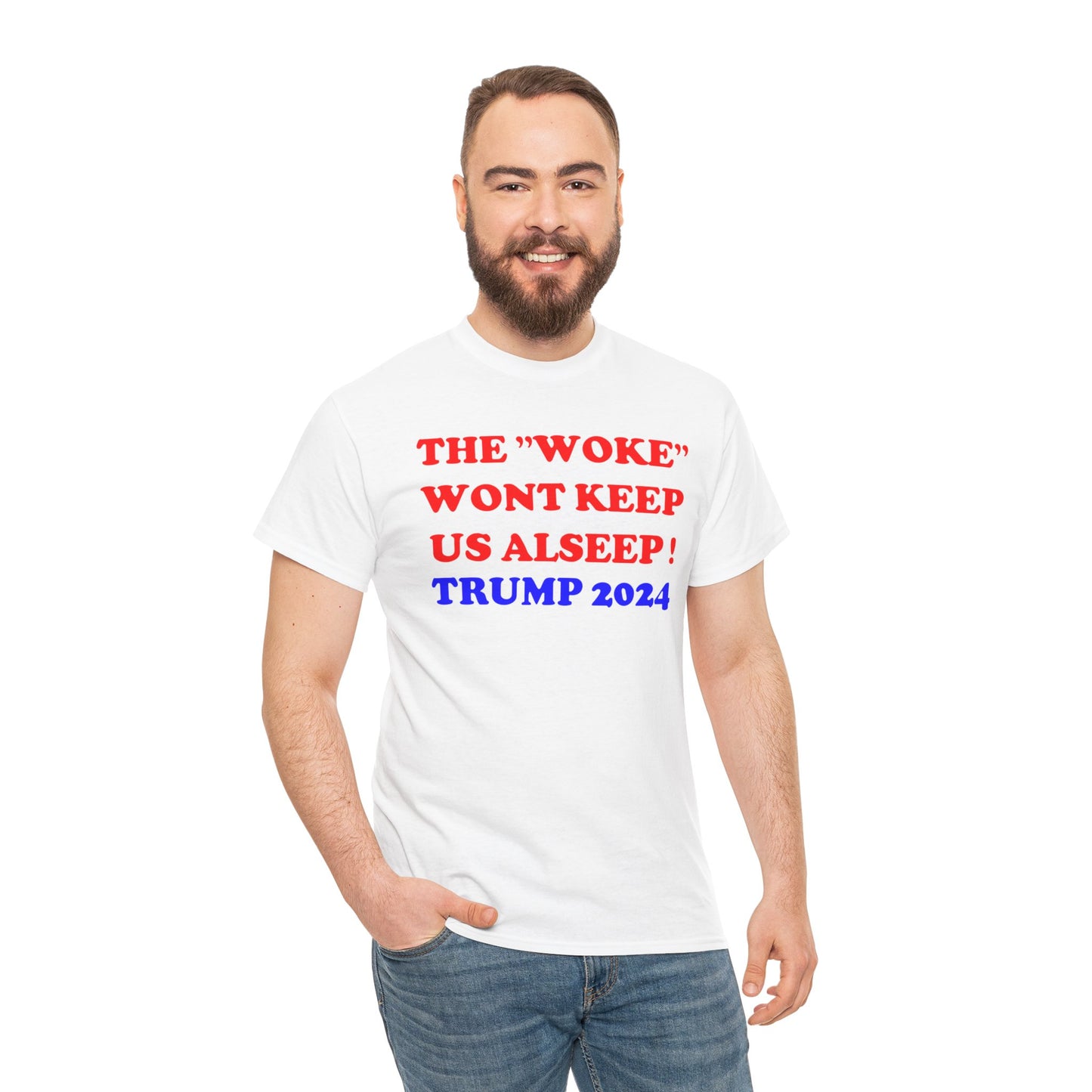 Political Statement Unisex Heavy Cotton Tee - "WOKE" Wont Keep Us Asleep! | I Voted Correct | Trump 2024